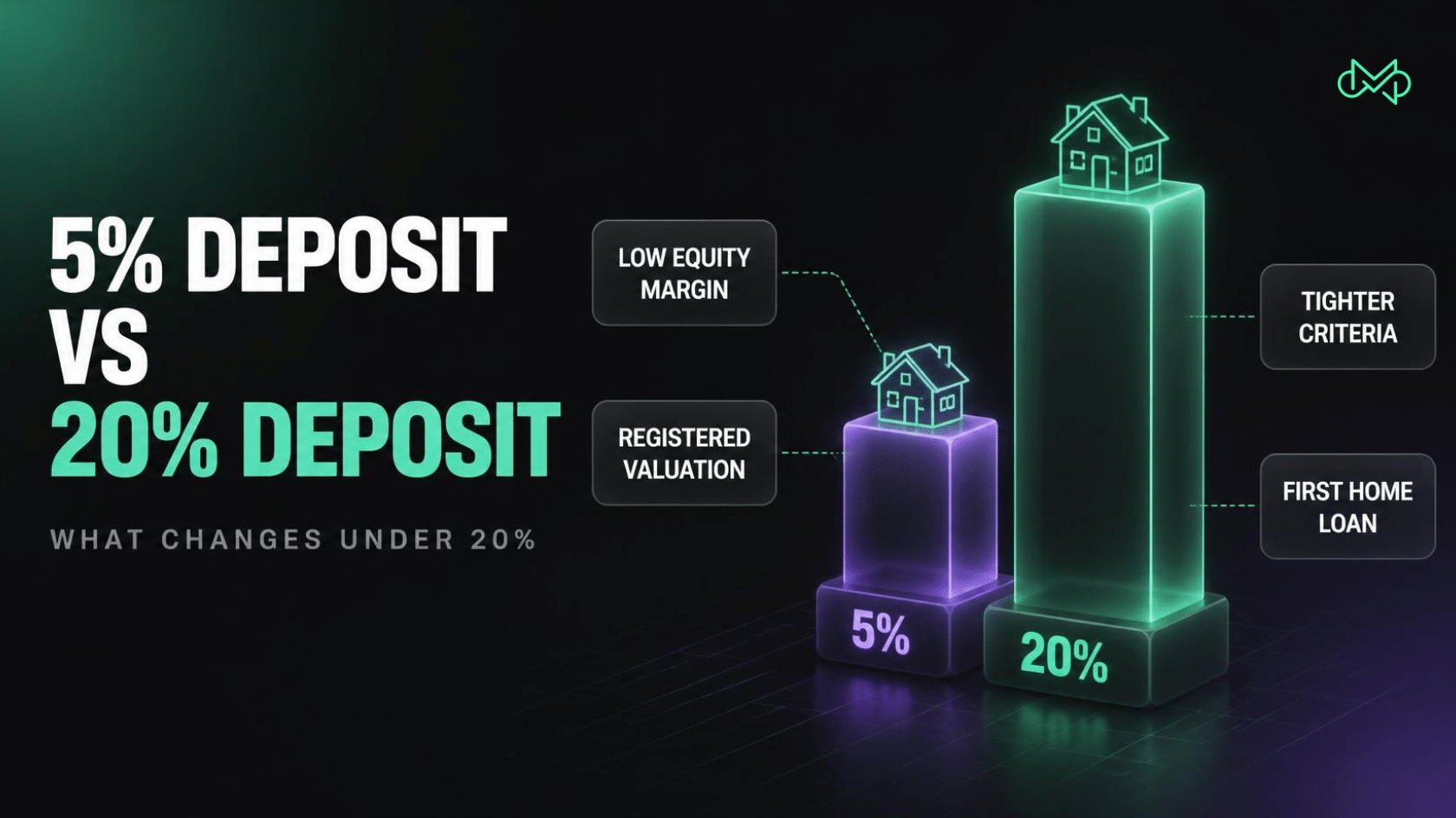 5% deposit vs 20% deposit: what changes under 20%, including the low equity margin, registered valuation, tighter criteria and the First Home Loan